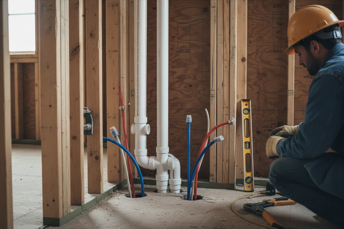 Drain and supply rough-in during Sump Pump Repair in Parks
